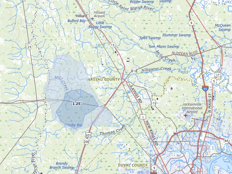 NEXRAD radar-signature map of the hail storm over Callahan, FL on Aug 12, 2026