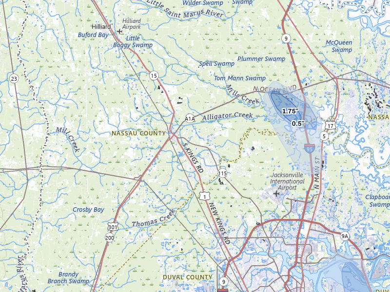 NEXRAD radar-signature map of the hail storm over Callahan, FL on Aug 20, 2026