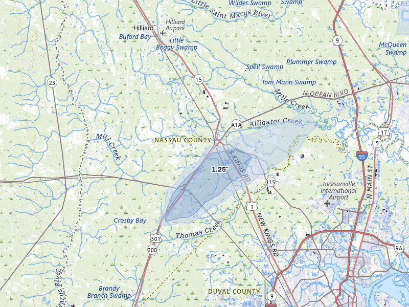NEXRAD radar-signature map of the hail storm over Callahan, FL on Aug 24, 2026