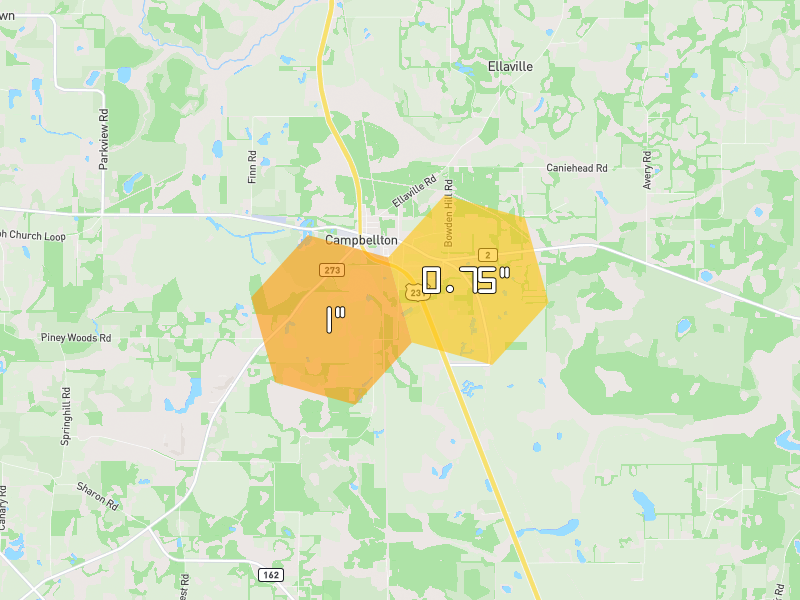 Hail map of Campbellton, FL on Jul 29, 2026, hail up to 1"