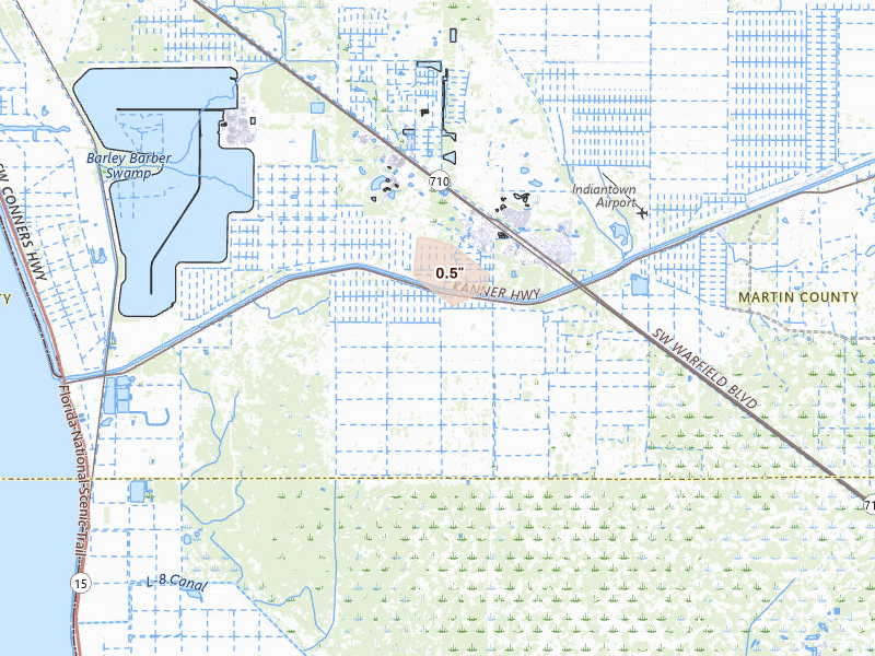Radar-estimated hail-size map of the storm over Canal Point, FL