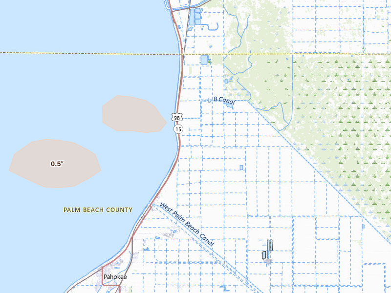 Radar-estimated hail-size map of the storm over Canal Point, FL