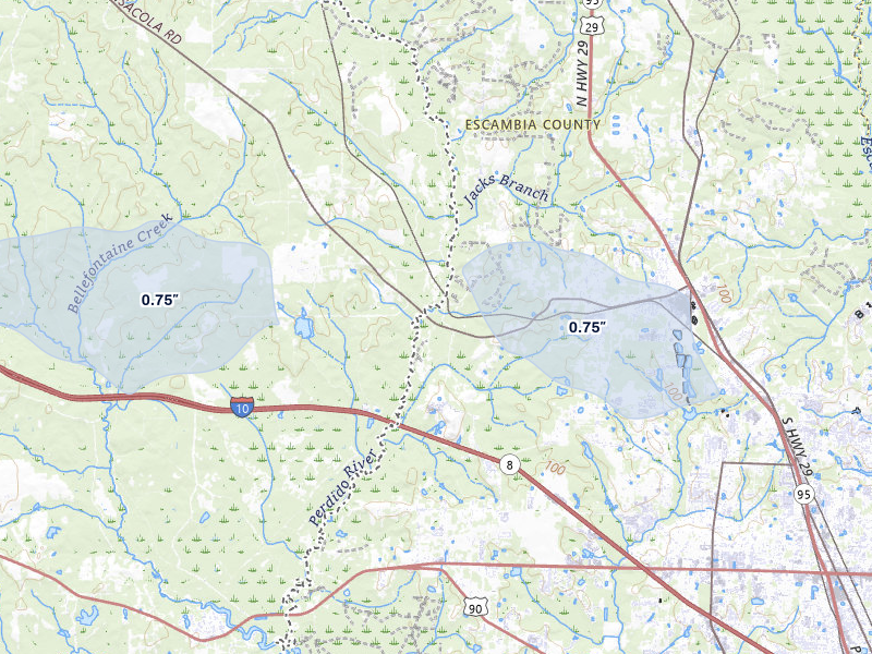 NEXRAD radar-signature map of the hail storm over Cantonment, FL on Jun 30, 2026