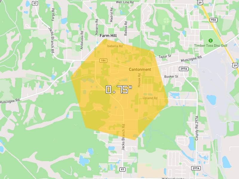 Hail map of Cantonment, FL on Jun 30, 2026, hail up to 0.75"