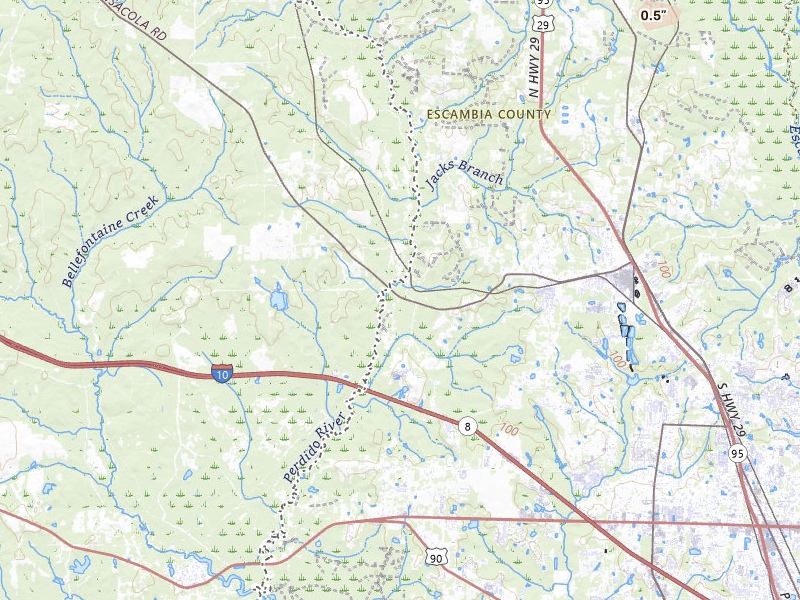 Radar-estimated hail-size map of the storm over Cantonment, FL on Jul 5, 2026