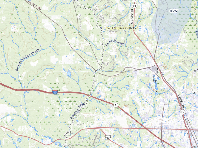NEXRAD radar-signature map of the hail storm over Cantonment, FL on Jul 5, 2026