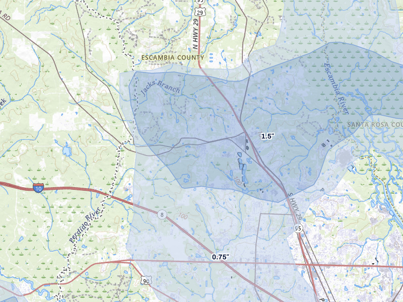 NEXRAD radar-signature map of the hail storm over Cantonment, FL on Aug 19, 2026