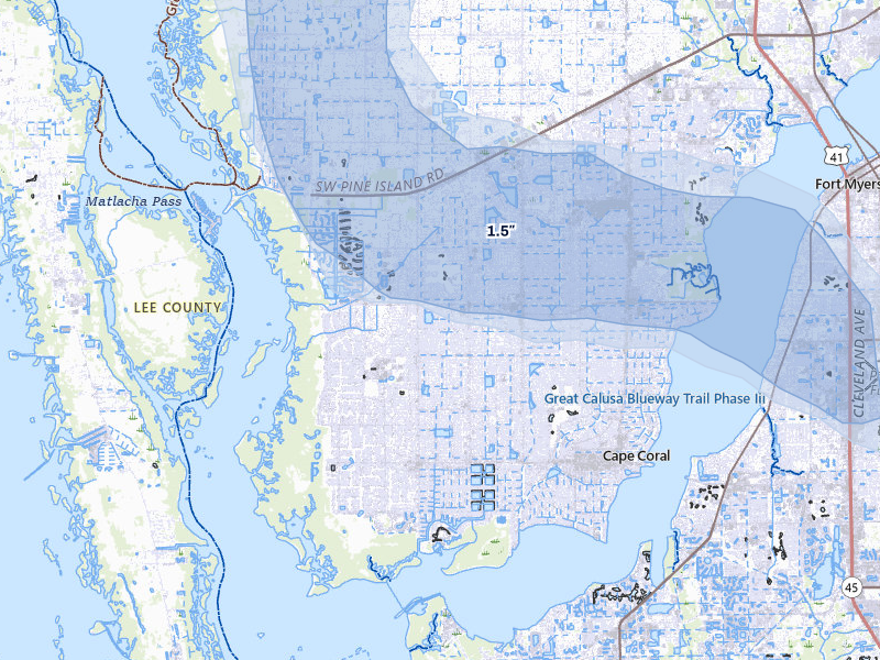 NEXRAD radar-signature map of the hail over Cape Coral, FL