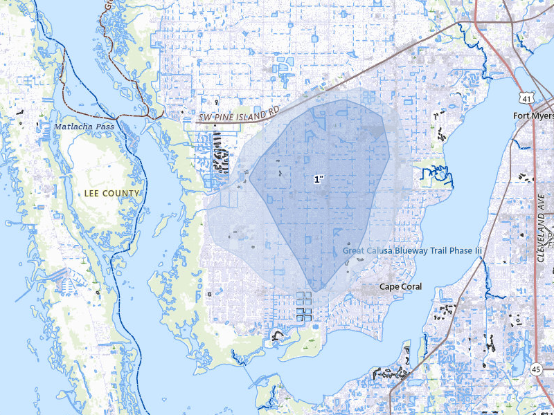 NEXRAD radar-signature map of the hail storm over Cape Coral, FL on May 17, 2026