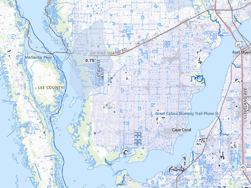 NEXRAD radar-signature map of the hail storm over Cape Coral, FL on Jun 27, 2026