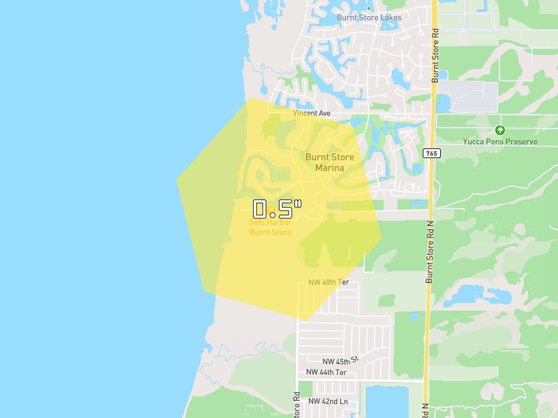 Hail map of Cape Coral, FL on Jun 30, 2026, hail up to 0.5"