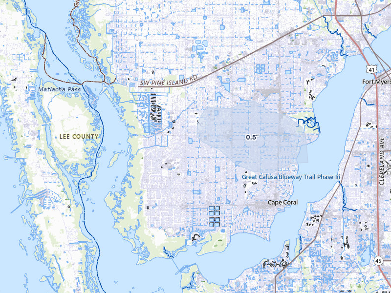 NEXRAD radar-signature map of the hail storm over Cape Coral, FL on Jul 10, 2026