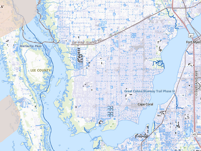 Radar-estimated hail-size map of the storm over Cape Coral, FL on Jul 14, 2026