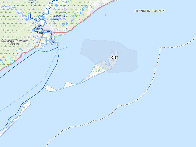 NEXRAD radar-signature map of the hail storm over Carrabelle, FL on Jun 30, 2026
