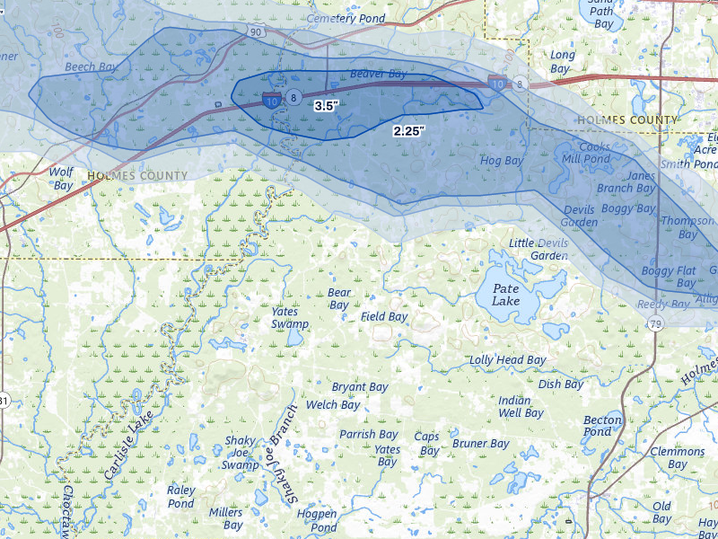 NEXRAD radar-signature map of the hail storm over Caryville, FL on May 7, 2026