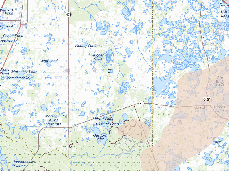 Radar-estimated hail-size map of the storm over Center Hill, FL on May 23, 2026