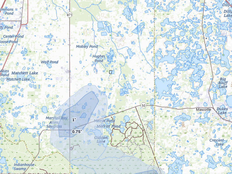 NEXRAD radar-signature map of the hail storm over Center Hill, FL on Jun 30, 2026
