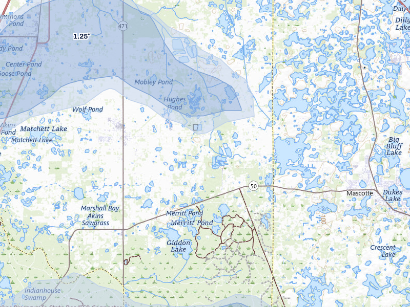 NEXRAD radar-signature map of the hail storm over Center Hill, FL on Aug 20, 2026
