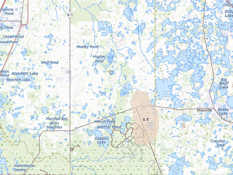 Radar-estimated hail-size map of the storm over Center Hill, FL