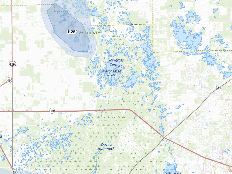 NEXRAD radar-signature map of the hail storm over Chiefland, FL on May 17, 2026