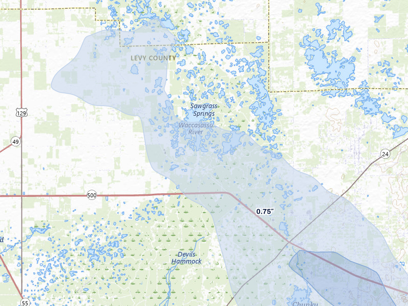 NEXRAD radar-signature map of the hail storm over Chiefland, FL on Jun 30, 2026
