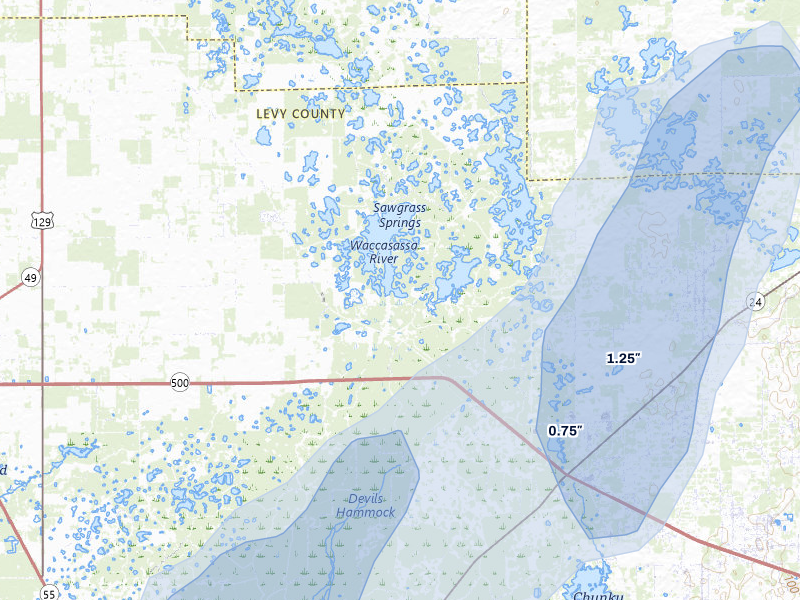 NEXRAD radar-signature map of the hail storm over Chiefland, FL on Jul 10, 2026