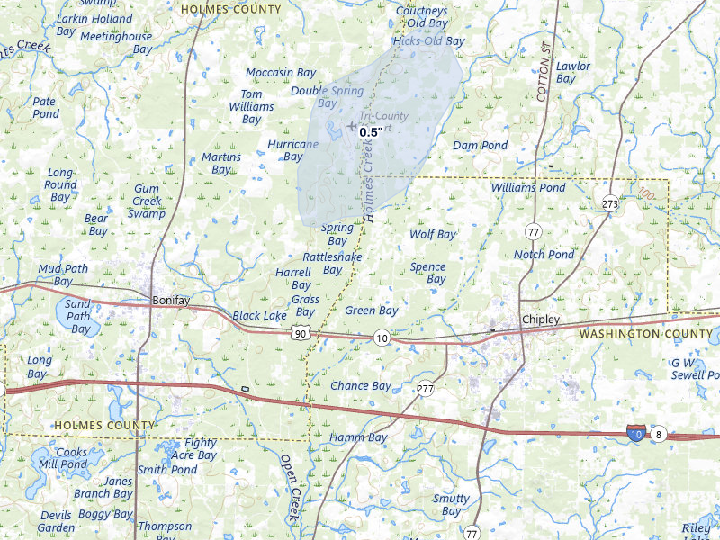 NEXRAD radar-signature map of the hail over Chipley, FL
