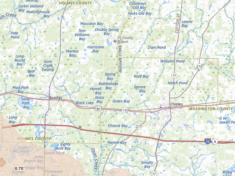 Radar-estimated hail-size map of the storm over Chipley, FL on May 7, 2026