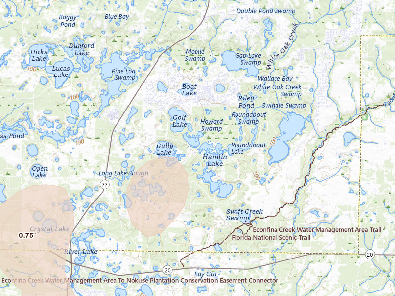 Radar-estimated hail-size map of the storm over Chipley, FL on Jul 8, 2026