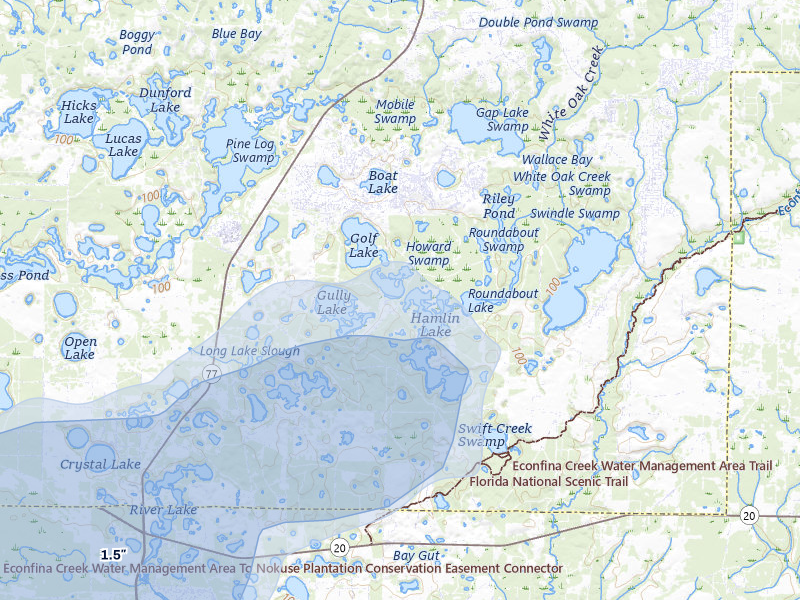 NEXRAD radar-signature map of the hail storm over Chipley, FL on Jul 8, 2026