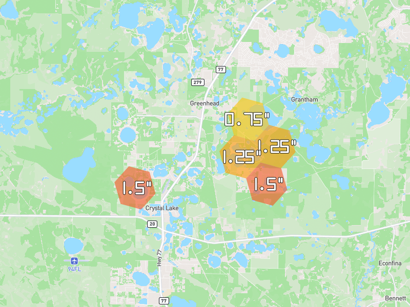 Hail map of Chipley, FL on Jul 8, 2026, hail up to 1.5"