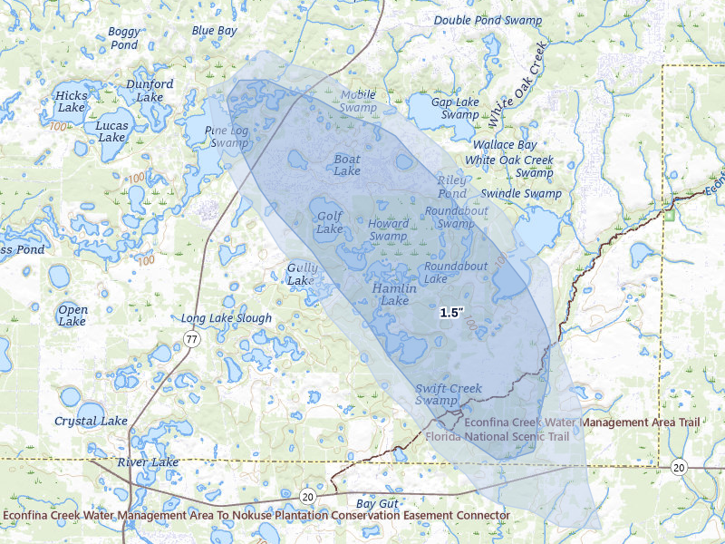 NEXRAD radar-signature map of the hail storm over Chipley, FL on Jul 27, 2026