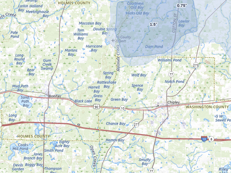 NEXRAD radar-signature map of the hail storm over Chipley, FL on Jul 29, 2026