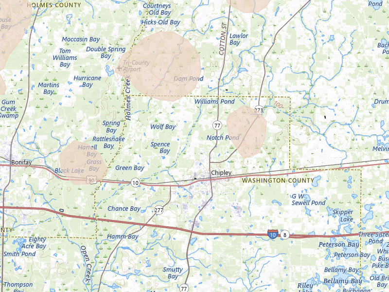Radar-estimated hail-size map of the storm over Chipley, FL on Aug 18, 2026