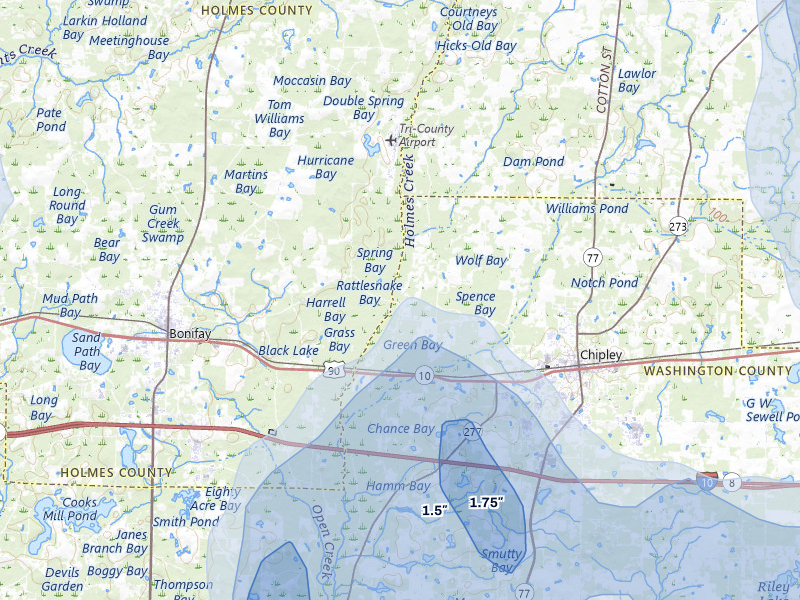 NEXRAD radar-signature map of the hail storm over Chipley, FL on Aug 19, 2026