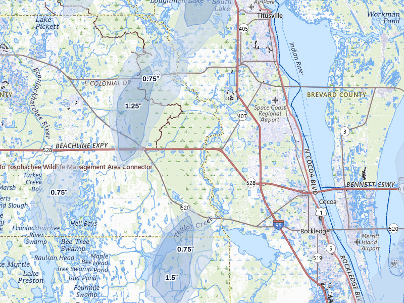 NEXRAD radar-signature map of the hail over Christmas, FL