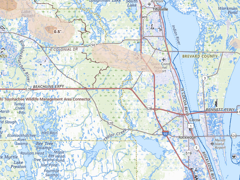 Radar-estimated hail-size map of the storm over Christmas, FL on May 12, 2026