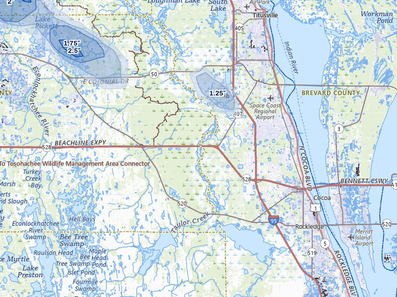NEXRAD radar-signature map of the hail over Christmas, FL