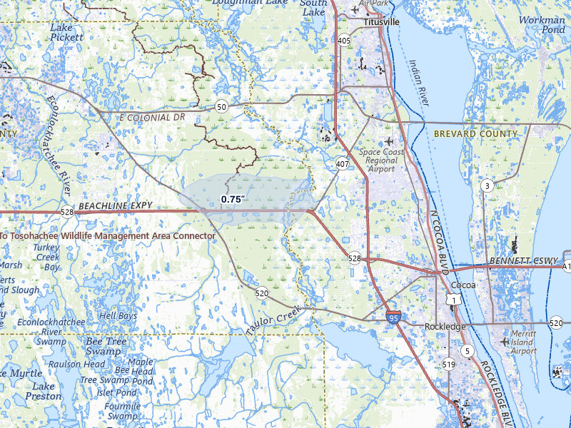 NEXRAD radar-signature map of the hail storm over Christmas, FL on May 31, 2026