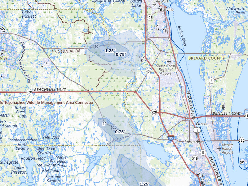 NEXRAD radar-signature map of the hail storm over Christmas, FL on Jun 29, 2026