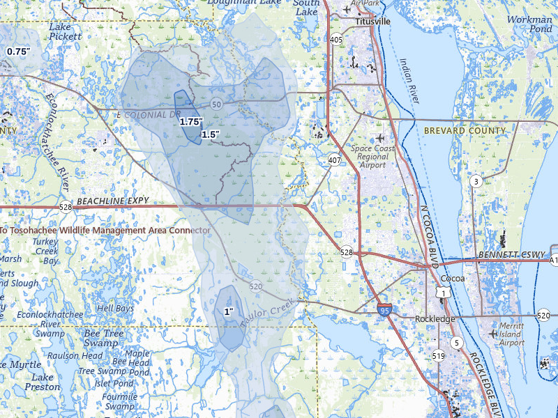 NEXRAD radar-signature map of the hail over Christmas, FL