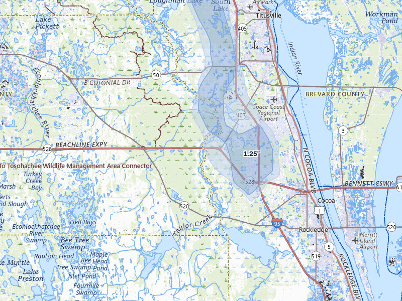 NEXRAD radar-signature map of the hail over Christmas, FL