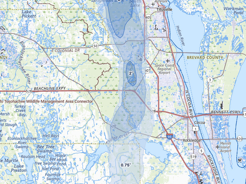 NEXRAD radar-signature map of the hail storm over Christmas, FL on Jul 26, 2026