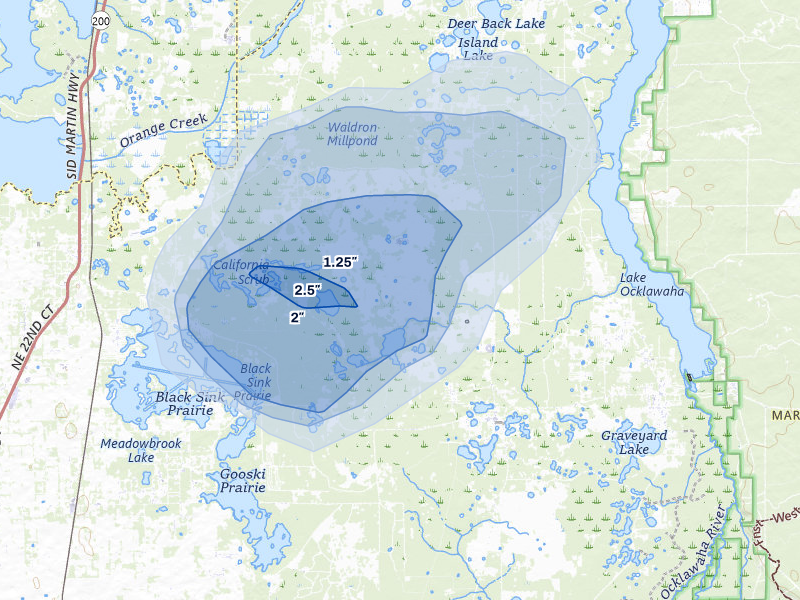 NEXRAD radar-signature map of the hail storm over Citra, FL on Aug 5, 2026