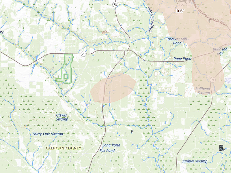 Radar-estimated hail-size map of the storm over Clarksville, FL on Jun 30, 2026