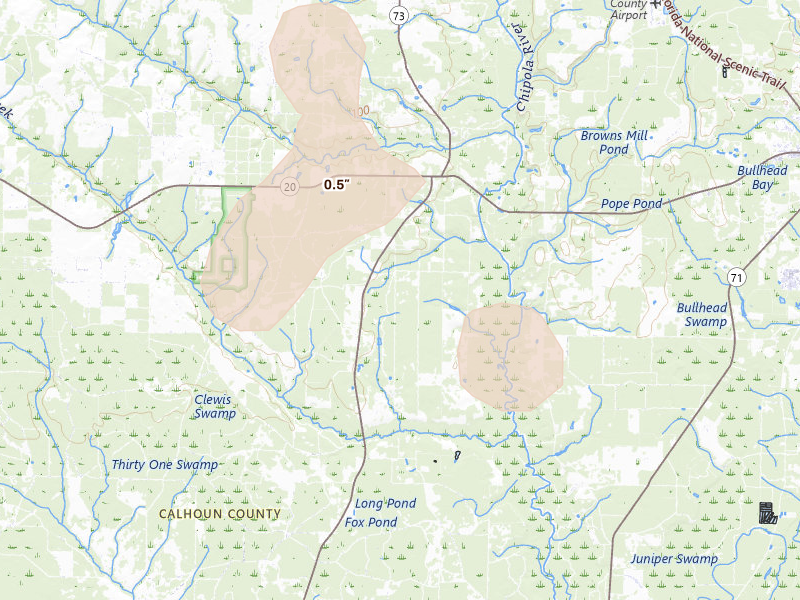 Radar-estimated hail-size map of the storm over Clarksville, FL on Aug 18, 2026