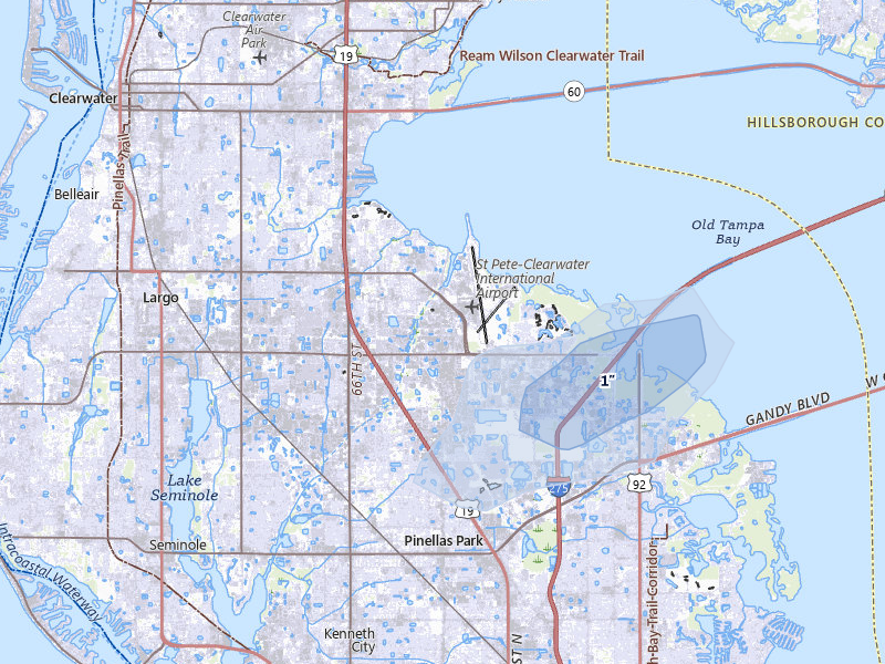 NEXRAD radar-signature map of the hail storm over Clearwater, FL on Mar 5, 2026