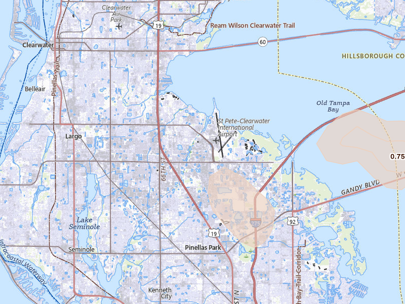 Radar-estimated hail-size map of the storm over Clearwater, FL on Jun 26, 2026