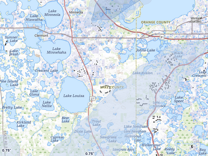 NEXRAD radar-signature map of the hail over Clermont, FL