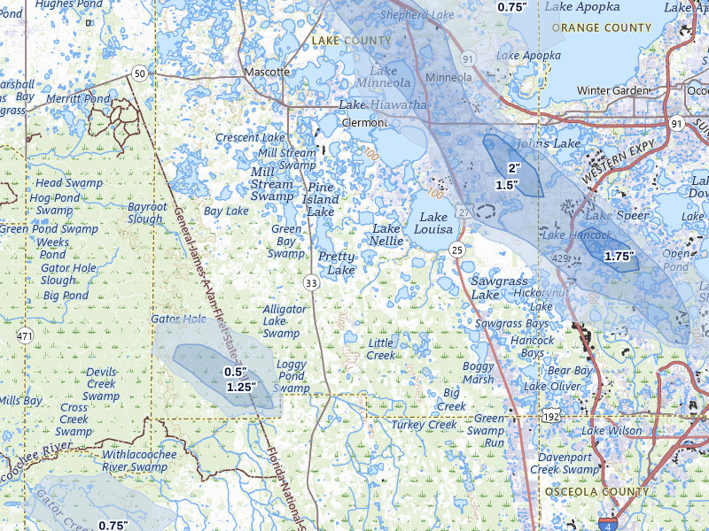 NEXRAD radar-signature map of the hail storm over Clermont, FL on Jun 29, 2026